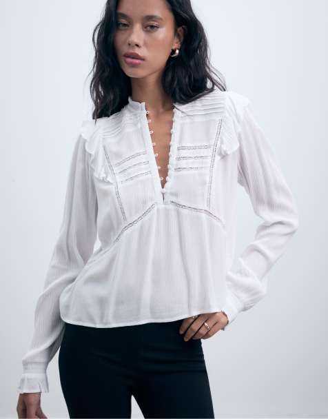 Stradivarius - Blouse volantée à boutonnage - Blanc - view 1