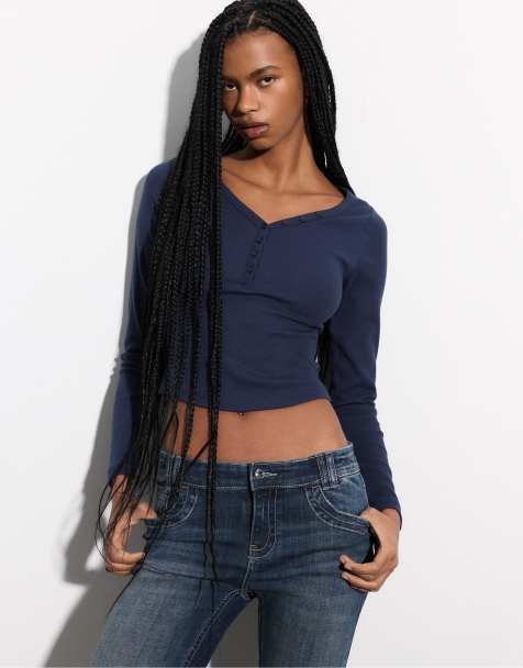 Stradivarius Blouse with buttons in navy blue - view 1