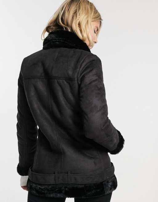 Stradivarius Blouson aviateur imitation daim Noir ASOS