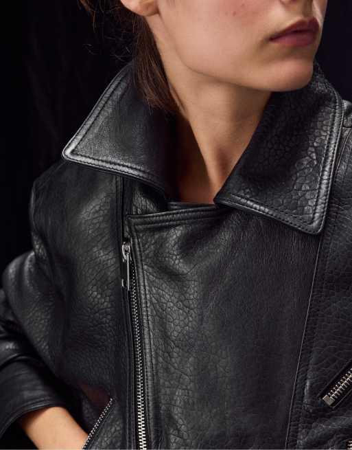 Stradivarius blouson biker 100 % daim noir, 4 de 7