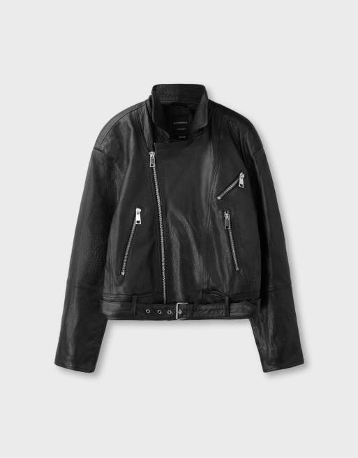 Stradivarius blouson biker 100 % daim noir, 6 de 7