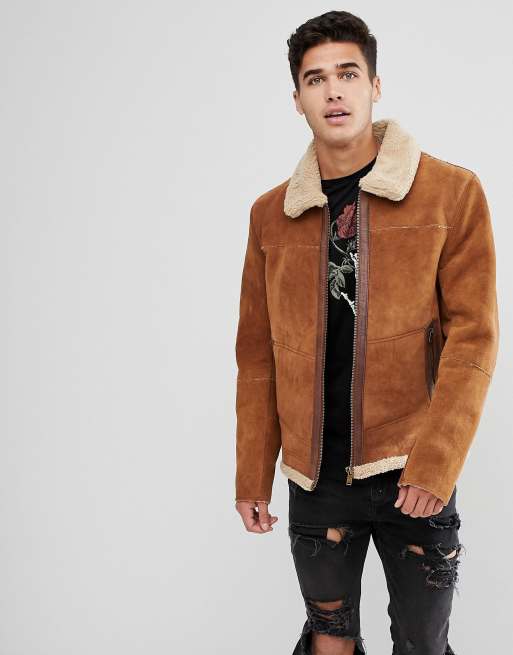 Stradivarius - Blouson style motard en daim - Fauve