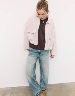 Stradivarius - Blouson style motard en imitation daim - Écru-Blanc