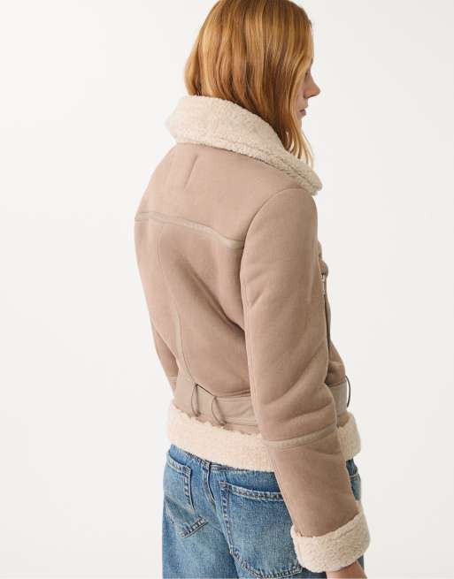 Stradivarius Blouson style motard en imitation daim Marron ASOS