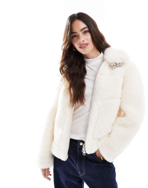 Stradivarius - Blouson style motard en imitation peau de mouton - Écru - view 1