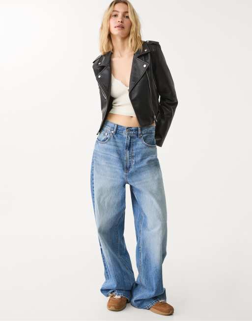 Stradivarius - Blouson style motard en similicuir avec ceinture - Noir, 2 de 4