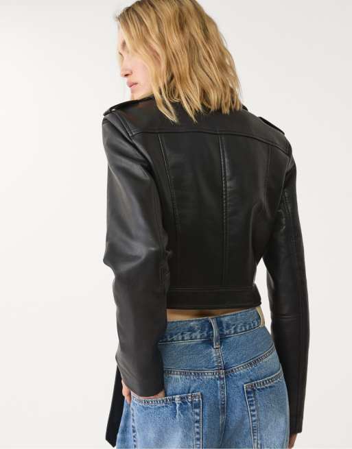 Stradivarius - Blouson style motard en similicuir avec ceinture - Noir, 3 de 4