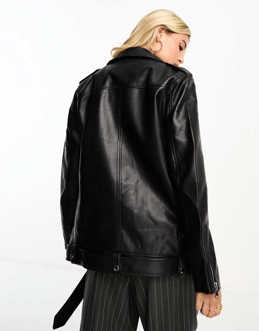 Stradivarius Blouson style motard oversize en imitation cuir Noir