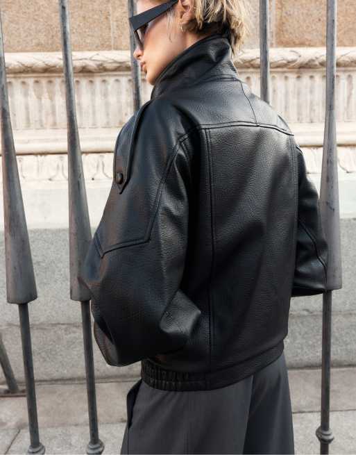 Stradivarius blouson style motard oversize noir, 5 de 7