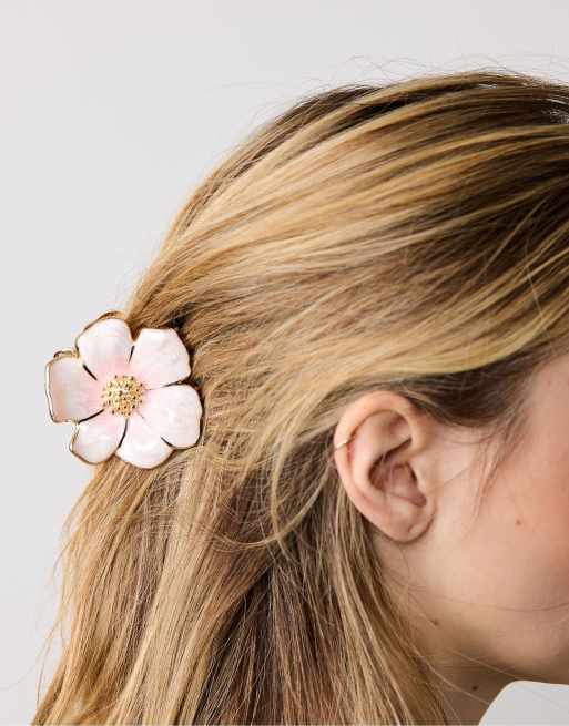 Stradivarius – Blumen-Haarklammer aus Metall in Blassrosa, 3 von 4