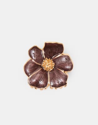 Stradivarius - Blumen-Haarklammer aus Metall in Braun-Brown