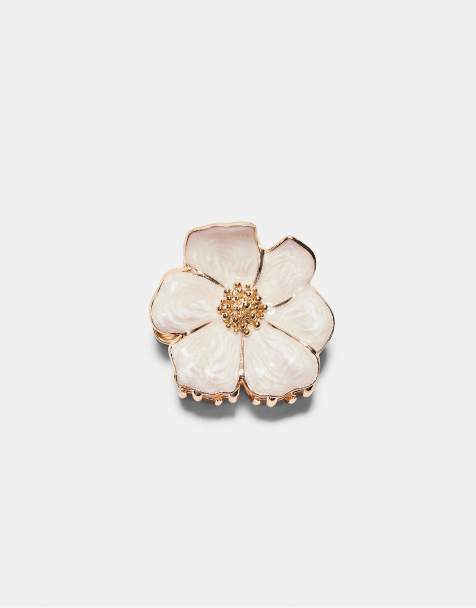 Stradivarius – Blumen-Haarklammer aus Metall in Ecru - view 1