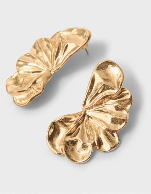 Stradivarius Blumenfächer-Ohrringe in Gold, 4 von 4