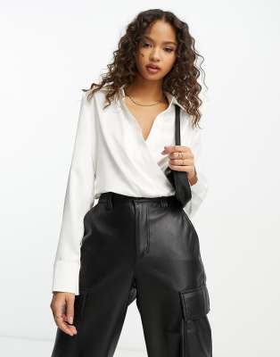 Stradivarius cropped satin wrapped blouse in white - ASOS Price Checker