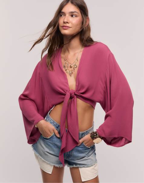 Stradivarius - Blusa fluida rosa chiaro con nodo - view 1