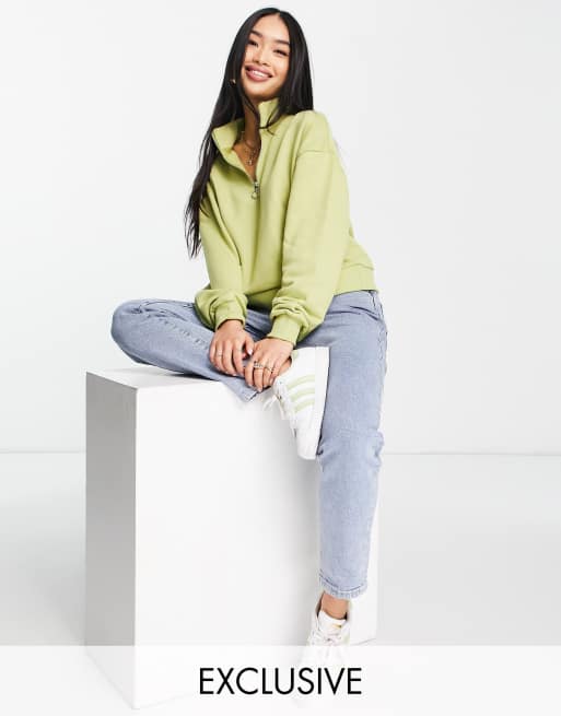 Stradivarius – Bluza w pistacjowym kolorze z suwakiem do połowy długości