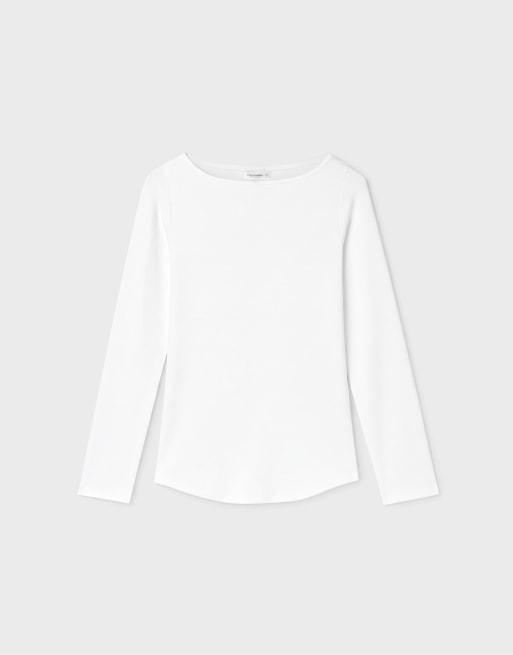 Stradivarius Boat neck 3/4 sleeve t-shirt in ecru, 6 of 7