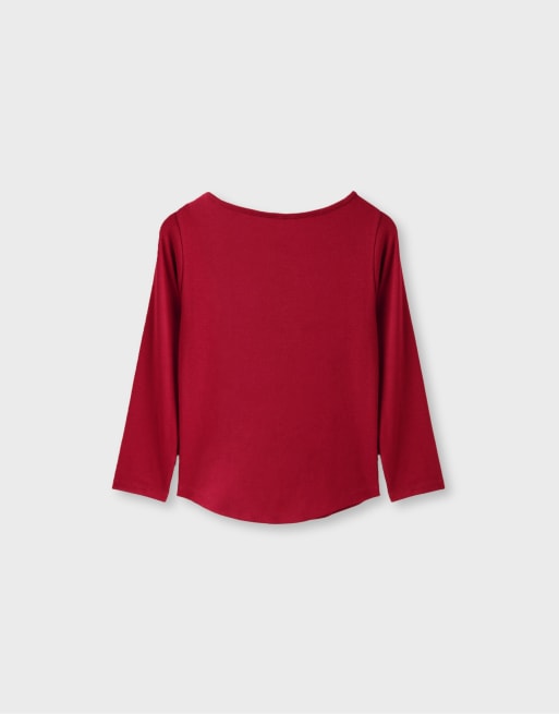 Stradivarius Boat neck 3/4 sleeve t-shirt in red, 7 of 7