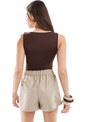 Stradivarius Boat Neck Bodysuit In Brown