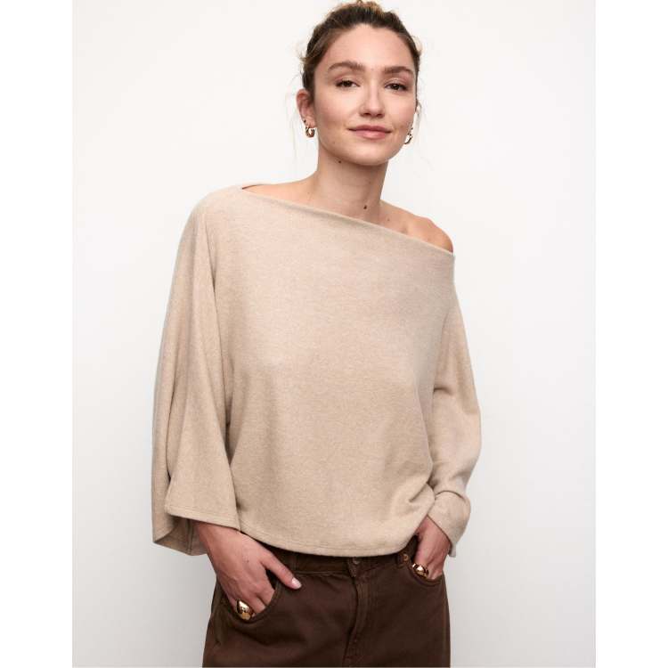 Stradivarius Boat neck cape top in stone | ASOS