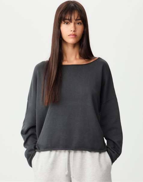 Stradivarius Boat neck cropped sweater in dark grey - view 1