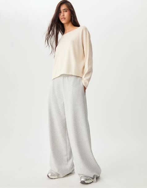 Stradivarius Boat neck cropped sweater in ecru