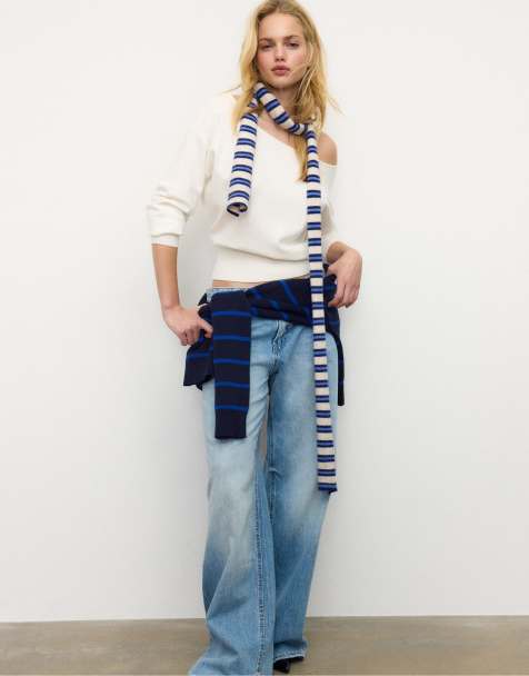 Stradivarius Boat neck knit jumper in ecru