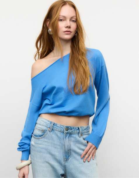 Stradivarius Boat neck knit sweater in royal blue - view 1