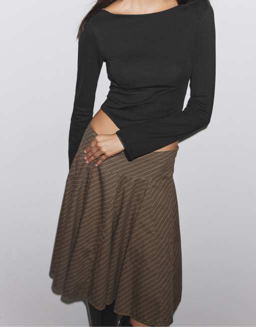 Stradivarius Boat neck long sleeve t-shirt in black, 4 of 6