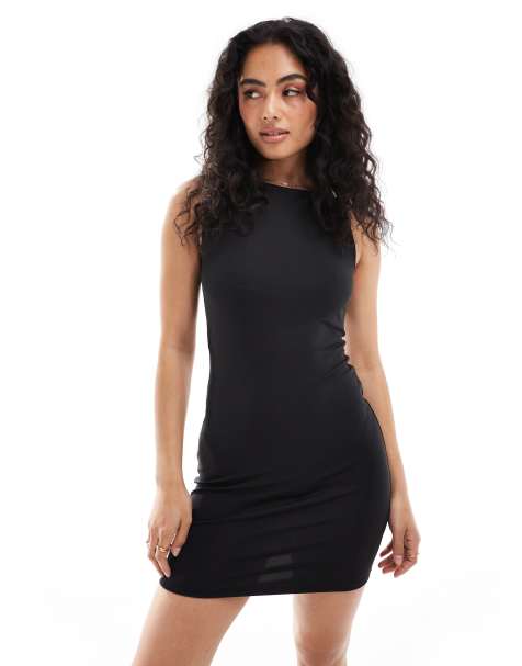 Stradivarius boat neck mini dress in black - view 1