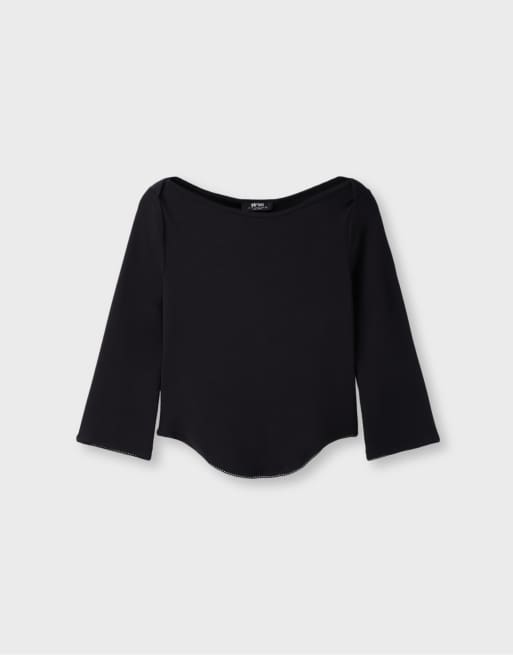 Stradivarius Boat neck t-shirt in black, 6 of 7