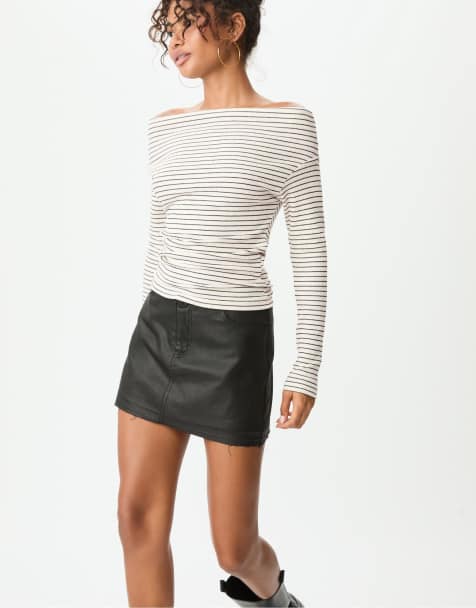 Stradivarius Boatneck t-shirt in grey denim wash - view 1