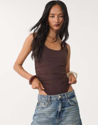 Stradivarius - Body à froncé en polyamide - Marron