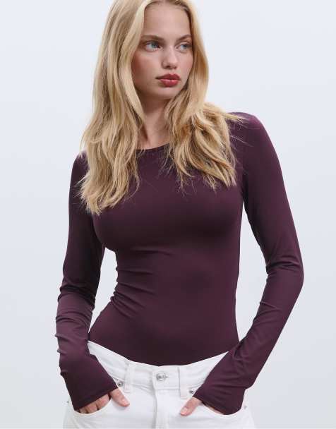 Stradivarius - Body à manches longues en polyamide - Violet - view 1