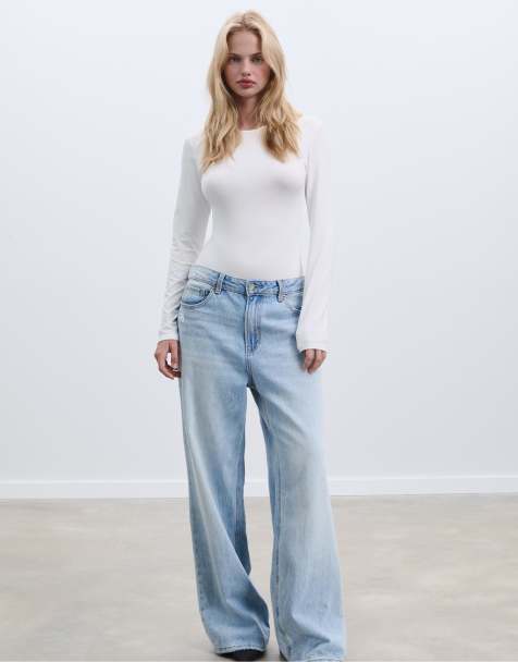 Stradivarius - Body a maniche lunghe écru in poliammide - view 1