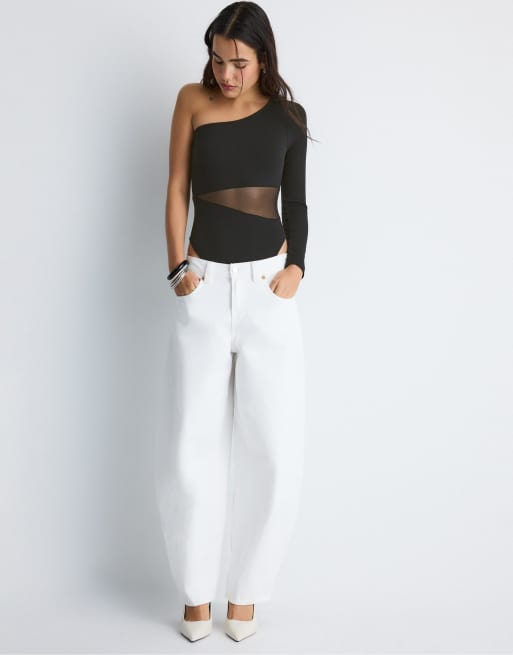 Stradivarius - Body asymétrique à détails transparents - Noir, 2 de 4
