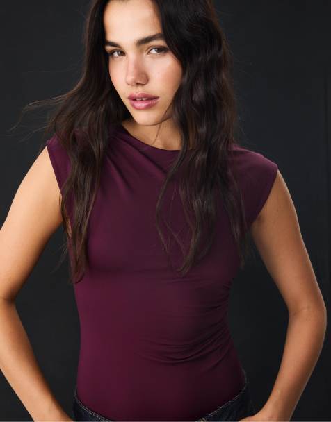 Stradivarius - Body froncé - Violet - view 1