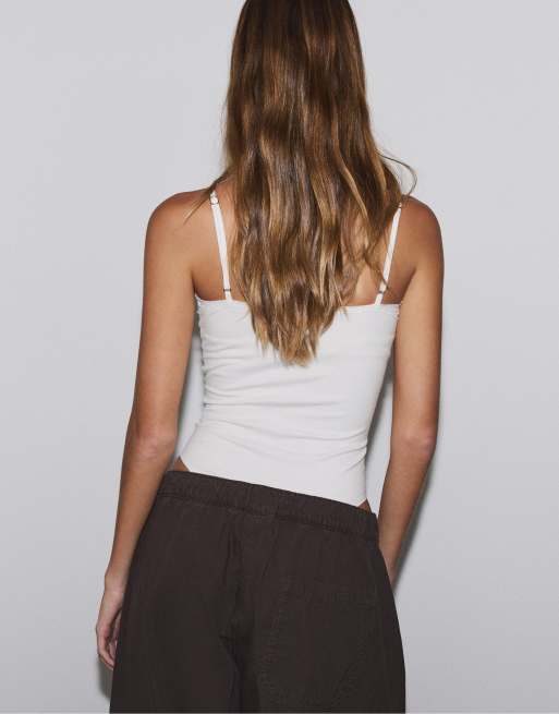 Stradivarius – Body in Ecru mit Spitzendetail, 3 von 4