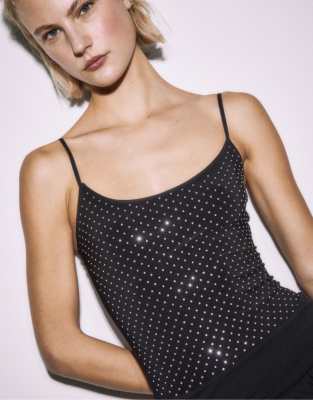 Stradivarius - Body in Schwarz mit Riemchen-Trägern und Strassverzierung