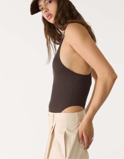 Stradivarius - Body met bandjes en versierde achterkant in bruin