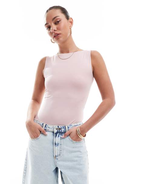 Stradivarius - Body met boothals in roze - view 1