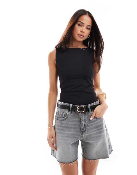 Stradivarius - Body met boothals in zwart - view 1