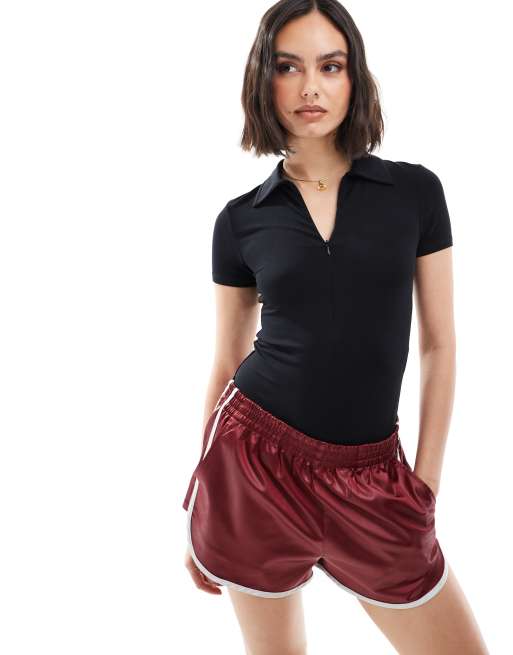 Stradivarius - Body met polokraag en rits in zwart 