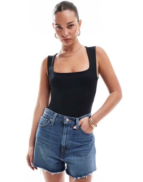 Stradivarius - Body nero con scollo squadrato - view 1