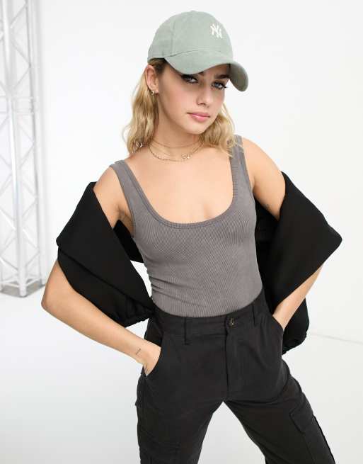 Stradivarius - Body sans coutures en maille côtelée - Gris délavé 