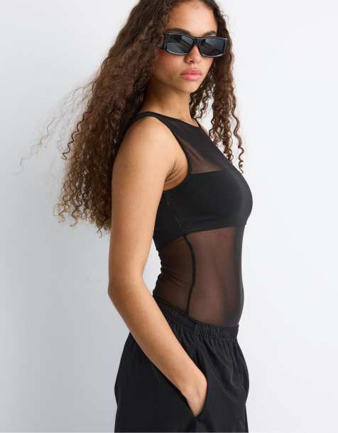 Stradivarius - Body sans manches en tulle - Noir - view 1