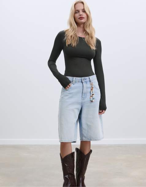 Stradivarius - Body van polyamide met lange mouwen in groen - view 1