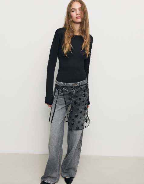 Stradivarius - Body van polyamide met lange mouwen in zwart - view 1