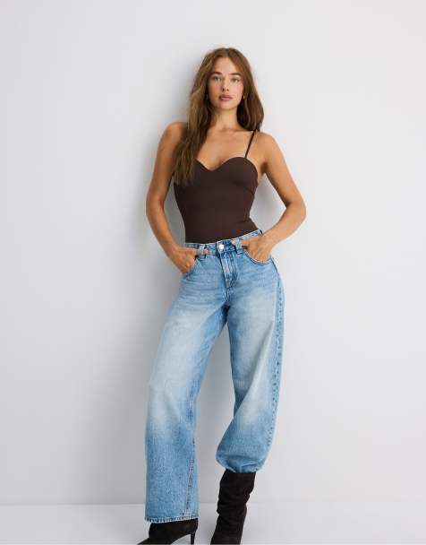 Stradivarius bodystocking med vatterede skåle i brun - view 1