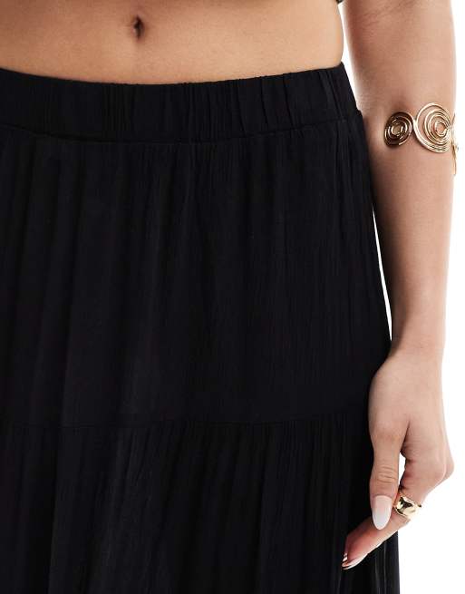 Stradivarius boho crinkle maxi skirt in black